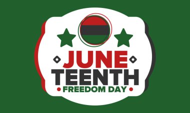 Haziran Bağımsızlık Günü 'nde. Özgürlük ya da Özgürlük Günü. Yıllık Amerikan bayramı, 19 Haziran 'da kutlandı. Afro-Amerikan tarihi ve mirası. Poster, tebrik kartı, afiş ve geçmiş. Vektör