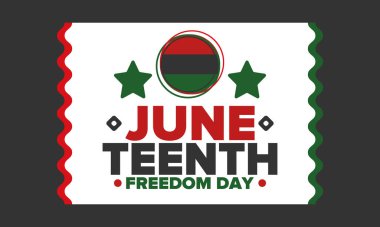 Haziran Bağımsızlık Günü 'nde. Özgürlük ya da Özgürlük Günü. Yıllık Amerikan bayramı, 19 Haziran 'da kutlandı. Afro-Amerikan tarihi ve mirası. Poster, tebrik kartı, afiş ve geçmiş. Vektör