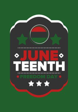 Haziran Bağımsızlık Günü 'nde. Özgürlük ya da Özgürlük Günü. Yıllık Amerikan bayramı, 19 Haziran 'da kutlandı. Afro-Amerikan tarihi ve mirası. Poster, tebrik kartı, afiş ve geçmiş. Vektör