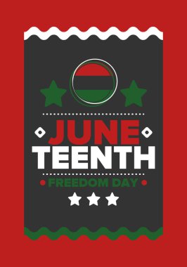 Haziran Bağımsızlık Günü 'nde. Özgürlük ya da Özgürlük Günü. Yıllık Amerikan bayramı, 19 Haziran 'da kutlandı. Afro-Amerikan tarihi ve mirası. Poster, tebrik kartı, afiş ve geçmiş. Vektör