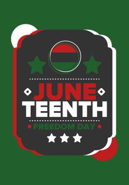 Haziran Bağımsızlık Günü 'nde. Özgürlük ya da Özgürlük Günü. Yıllık Amerikan bayramı, 19 Haziran 'da kutlandı. Afro-Amerikan tarihi ve mirası. Poster, tebrik kartı, afiş ve geçmiş. Vektör