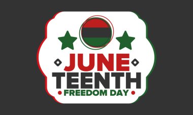 Haziran Bağımsızlık Günü 'nde. Özgürlük ya da Özgürlük Günü. Yıllık Amerikan bayramı, 19 Haziran 'da kutlandı. Afro-Amerikan tarihi ve mirası. Poster, tebrik kartı, afiş ve geçmiş. Vektör