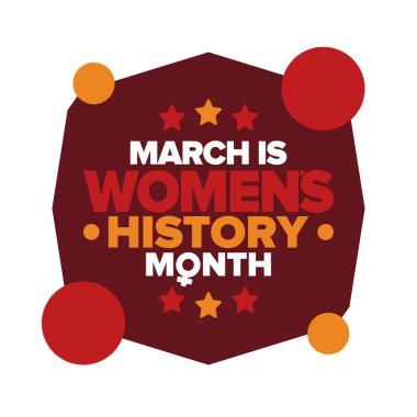 Kadın Tarihi Ayı. Mart 'ta kadınların tarihe olan katkılarını kutlamak için kutlandı. Kadın sembolü. Kadın hakları. Dünyadaki kız gücü. Poster, kartpostal, afiş. Vektör illüstrasyonu