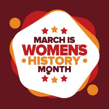 Kadın Tarihi Ayı. Mart 'ta kadınların tarihe olan katkılarını kutlamak için kutlandı. Kadın sembolü. Kadın hakları. Dünyadaki kız gücü. Poster, kartpostal, afiş. Vektör illüstrasyonu