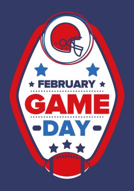 Game Day. American football playoff. Super Party in United States. Final game of regular season. Professional team championship. Ball for american football. Sport poster. Vector illustration