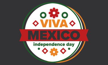 Yaşasın Meksika. Meksika Bağımsızlık Günü. İyi tatiller. Yıllığı 16 Eylül 'de kutlayın. Özgürlük günü. Vatansever Meksika tasarımı. Poster, kart, afiş, şablon, geçmiş. Vektör illüstrasyonu