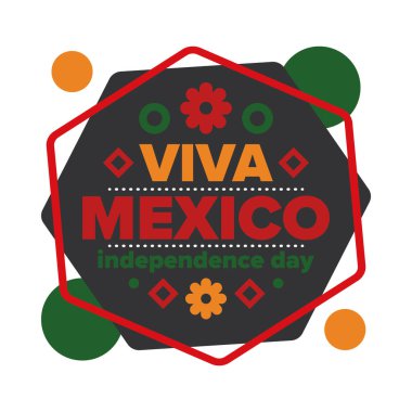 Yaşasın Meksika. Meksika Bağımsızlık Günü. İyi tatiller. Yıllığı 16 Eylül 'de kutlayın. Özgürlük günü. Vatansever Meksika tasarımı. Poster, kart, afiş, şablon, geçmiş. Vektör illüstrasyonu