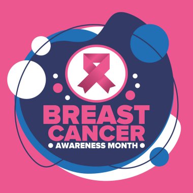 Meme Kanseri Farkındalığı Ayı. Pembe Ekim. Pembe kurdele. Kadın sağlık hizmetleri. Yıllık kutlama. Sağlık konsepti. Kız dayanışması. Kanseri önleme. Kadın hastalıkları. Poster, afiş ve arkaplan. Vektör