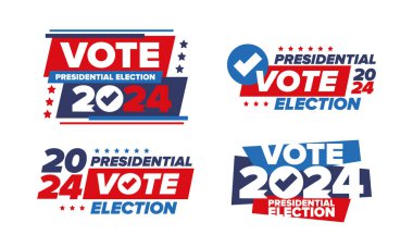 Oylar 2024 'e. Birleşik Devletler 'de 2024 Başkanlık Seçimi. 5 Kasım. ABD Seçim Günü. Vatansever Amerikan unsuru. Poster, kart, afiş ve geçmiş. Vektör illüstrasyonu
