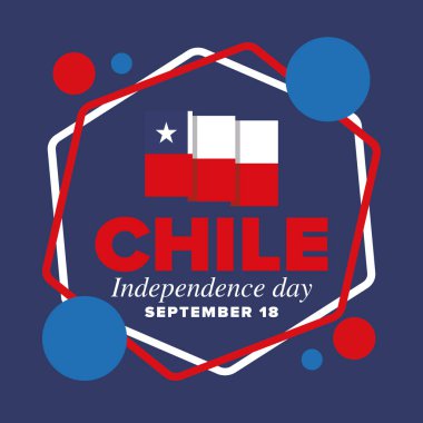 Şili Bağımsızlık Günü. Mutlu bayramlar Patrias. Özgürlük günü. Yıllığı 18 Eylül 'de kutlayın. Şili bayrağı. Vatansever Şili tasarımı. Poster, kart, afiş, şablon, geçmiş. Vektör