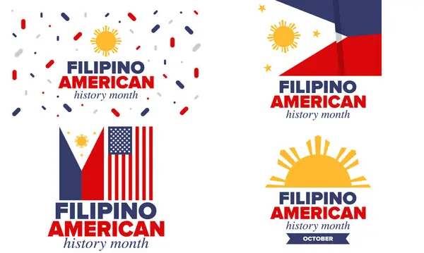 stock vector Filipino American History Month. Happy holiday celebrate annual in October. Filipinos and United States flag. Culture month. Patriotic design. Poster, card, banner, template. Vector illustration