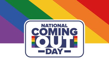 Ulusal Açılış Günü. İyi tatiller. Gurur ayı. LGBT gökkuşağı bayrağı. Çeşitlilik ve eşitlik. Eşcinsel ve lezbiyen. Özgür aşk, kalp şeklinde. İllüzyon. Vektör posteri