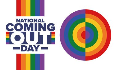 Ulusal Açılış Günü. İyi tatiller. Gurur ayı. LGBT gökkuşağı bayrağı. Çeşitlilik ve eşitlik. Eşcinsel ve lezbiyen. Özgür aşk, kalp şeklinde. İllüzyon. Vektör posteri