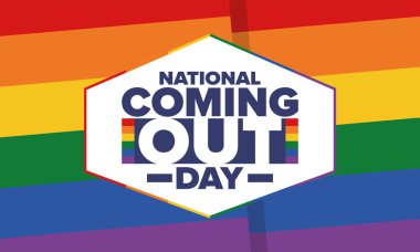 Ulusal Açılış Günü. İyi tatiller. Gurur ayı. LGBT gökkuşağı bayrağı. Çeşitlilik ve eşitlik. Eşcinsel ve lezbiyen. Özgür aşk, kalp şeklinde. İllüzyon. Vektör posteri