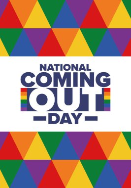 Ulusal Açılış Günü. İyi tatiller. Gurur ayı. LGBT gökkuşağı bayrağı. Çeşitlilik ve eşitlik. Eşcinsel ve lezbiyen. Özgür aşk, kalp şeklinde. İllüzyon. Vektör posteri