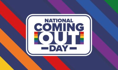 Ulusal Açılış Günü. İyi tatiller. Gurur ayı. LGBT gökkuşağı bayrağı. Çeşitlilik ve eşitlik. Eşcinsel ve lezbiyen. Özgür aşk, kalp şeklinde. İllüzyon. Vektör posteri
