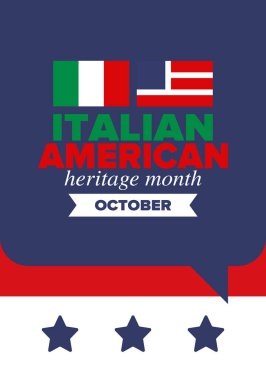 İtalyan Amerikan Mirası Ayı. Ekim ayında bayramın kutlu olsun. İtalya ve ABD bayrağı. Kültür ayı. Vatansever tasarım. Poster, kart, afiş, şablon. Vektör illüstrasyonu