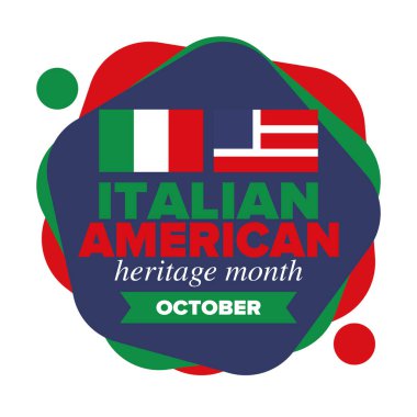 İtalyan Amerikan Mirası Ayı. Ekim ayında bayramın kutlu olsun. İtalya ve ABD bayrağı. Kültür ayı. Vatansever tasarım. Poster, kart, afiş, şablon. Vektör illüstrasyonu