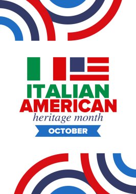 İtalyan Amerikan Mirası Ayı. Ekim ayında bayramın kutlu olsun. İtalya ve ABD bayrağı. Kültür ayı. Vatansever tasarım. Poster, kart, afiş, şablon. Vektör illüstrasyonu