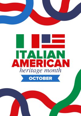 İtalyan Amerikan Mirası Ayı. Ekim ayında bayramın kutlu olsun. İtalya ve ABD bayrağı. Kültür ayı. Vatansever tasarım. Poster, kart, afiş, şablon. Vektör illüstrasyonu