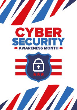 Cyber Security Awareness Month. Celebrated annual in October to raise awareness about digital security and empower everyone to protect their personal data from digital forms of crime. Vector poster