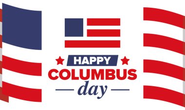 Amerika 'da Kolomb Günü' n kutlu olsun. Ulusal bayram, yıllık kutlamalar Ekim 'de. Amerikan Günü. Columbus 'un onuru. Vatansever Amerikan unsurları. Poster, kart, afiş, geçmiş. Vektör illüstrasyonu
