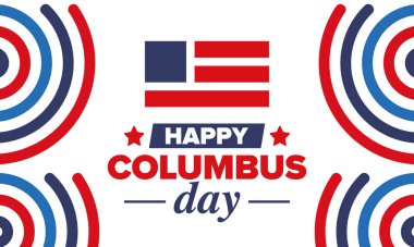 Amerika 'da Kolomb Günü' n kutlu olsun. Ulusal bayram, yıllık kutlamalar Ekim 'de. Amerikan Günü. Columbus 'un onuru. Vatansever Amerikan unsurları. Poster, kart, afiş, geçmiş. Vektör illüstrasyonu