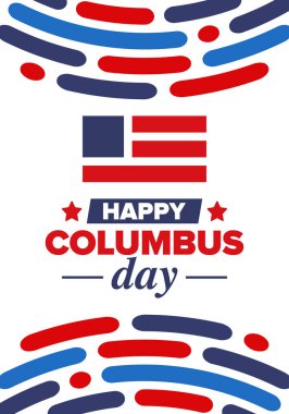 Amerika 'da Kolomb Günü' n kutlu olsun. Ulusal bayram, yıllık kutlamalar Ekim 'de. Amerikan Günü. Columbus 'un onuru. Vatansever Amerikan unsurları. Poster, kart, afiş, geçmiş. Vektör illüstrasyonu