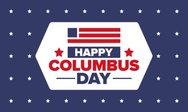 Amerika 'da Kolomb Günü' n kutlu olsun. Ulusal bayram, yıllık kutlamalar Ekim 'de. Amerikan Günü. Columbus 'un onuru. Vatansever Amerikan unsurları. Poster, kart, afiş, geçmiş. Vektör illüstrasyonu