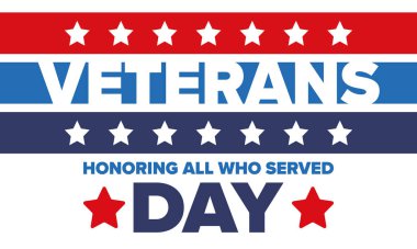 Birleşik Devletler 'de Gaziler Günü. Federal bayram, her yıl 11 Kasım 'da kutlanır. Hizmet eden herkesi onurlandırmak. Vatansever Amerikan askeri konsepti. Poster, kart, afiş ve geçmiş. Vektör illüstrasyonu