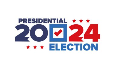 Oylar 2024 'e. Birleşik Devletler 'de 2024 Başkanlık Seçimi. Oylama günü, 5 Kasım. Amerikan Seçimleri. Vatansever Amerikan unsuru. Poster, kart, afiş ve geçmiş. Vektör illüstrasyonu