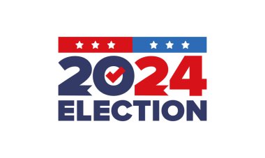 Oylar 2024 'e. Birleşik Devletler 'de 2024 Başkanlık Seçimi. Oylama günü, 5 Kasım. Amerikan Seçimleri. Vatansever Amerikan unsuru. Poster, kart, afiş ve geçmiş. Vektör illüstrasyonu