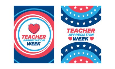 Amerika 'da Öğretmen Takdir Haftası. Mayıs 'ta yıllık kutlama. Çocuklarımızı çalıştıran ve eğiten öğretmenlerin onuruna. Okul ve eğitim. Öğrenci konsepti. Vektör illüstrasyonu