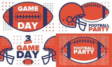 Game Day. American football playoff. Super Party in United States. Final game of regular season. Professional team championship. Ball for american football. Sport poster. Vector illustration