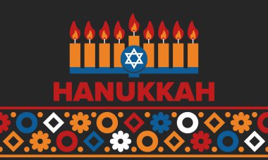 Hanukkah. Jewish festival. Festival of Lights. Traditional menorah. Candles. Star of David. Happy holiday banner. Creative art template. Vector illustration clipart