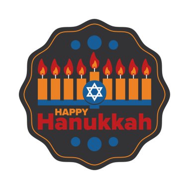 Hanuka. Yahudi festivali. Işıklar Festivali. Geleneksel menorah. Mumlar. Davut Yıldızı. Mutlu bayramlar. Yaratıcı sanat şablonu. Vektör illüstrasyonu