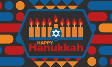 Hanukkah. Jewish festival. Festival of Lights. Traditional menorah. Candles. Star of David. Happy holiday banner. Creative art template. Vector illustration clipart