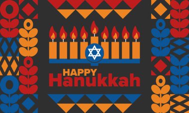 Hanukkah. Jewish festival. Festival of Lights. Traditional menorah. Candles. Star of David. Happy holiday banner. Creative art template. Vector illustration clipart