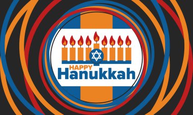 Hanukkah. Jewish festival. Festival of Lights. Traditional menorah. Candles. Star of David. Happy holiday banner. Creative art template. Vector illustration clipart