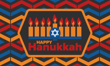 Hanukkah. Jewish festival. Festival of Lights. Traditional menorah. Candles. Star of David. Happy holiday banner. Creative art template. Vector illustration clipart