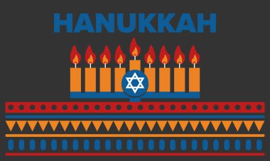 Hanukkah. Jewish festival. Festival of Lights. Traditional menorah. Candles. Star of David. Happy holiday banner. Creative art template. Vector illustration clipart