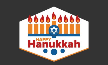 Hanuka. Yahudi festivali. Işıklar Festivali. Geleneksel menorah. Mumlar. Davut Yıldızı. Mutlu bayramlar. Yaratıcı sanat şablonu. Vektör illüstrasyonu