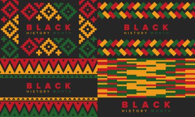 Siyahların Tarihi Ayı. Afrikalı Amerikan Tarihi. Yıllık kutlama. Şubat 'ta Amerika ve Kanada' da. Ekim ayında İngiltere 'de. Poster, kart, afiş, geçmiş. Vektör illüstrasyonu