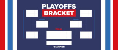 Playoffs bracket. Playoffs grid. Sport tournament bracket. Game and competition schedule. Season final. Team and players. Championship winner. Match score. Vector poster clipart