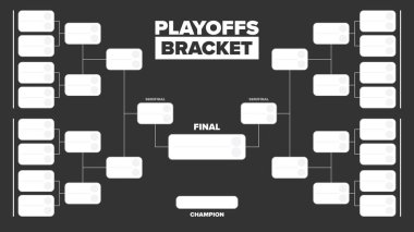 Playoff 'lar. Playoff ızgarası. Spor turnuvası parantezi. Oyun ve yarışma programı. Sezon finali. Takım ve oyuncular. Şampiyon. Maç skoru. Vektör posteri