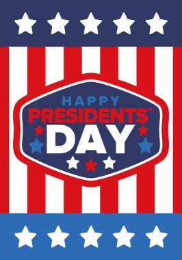 Birleşik Devletler 'de Başkanlık Günün kutlu olsun. Washington 'ın doğum günü. Amerika 'da federal tatil. Şubat 'ta kutlandı. Vatansever Amerikan unsurları. Poster, afiş ve arkaplan. Vektör illüstrasyonu