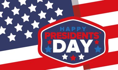 Birleşik Devletler 'de Başkanlık Günün kutlu olsun. Washington 'ın doğum günü. Amerika 'da federal tatil. Şubat 'ta kutlandı. Vatansever Amerikan unsurları. Poster, afiş ve arkaplan. Vektör illüstrasyonu