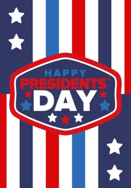 Birleşik Devletler 'de Başkanlık Günün kutlu olsun. Washington 'ın doğum günü. Amerika 'da federal tatil. Şubat 'ta kutlandı. Vatansever Amerikan unsurları. Poster, afiş ve arkaplan. Vektör illüstrasyonu