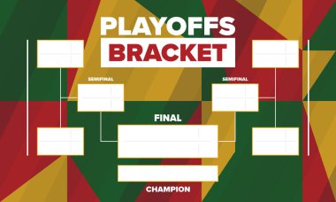 Playoffs bracket. Playoffs grid. Sport tournament bracket. Game and competition schedule. Season final. Team and players. Championship winner. Match score. Vector poster clipart