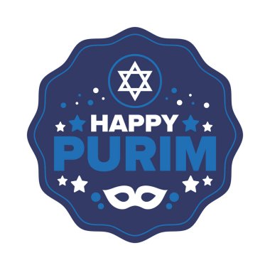 Purim. Purim 'in kutlu olsun. Geleneksel Yahudi dini bayramı. David 'in Yıldızı, Karnaval maskesi. İsrail tarihi. Bir maskeli balo ve festivalle kutlandı. Poster sanatı. Vektör illüstrasyonu